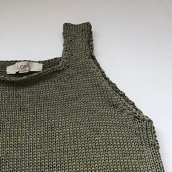 NWOT Damaged Loft Square Neck Sweater Knit Tank Top In Olive Green Size Small - Picture 3 of 13
